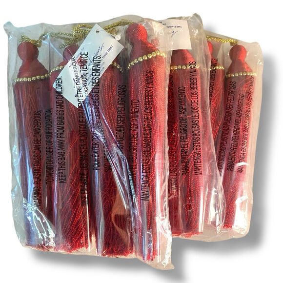 Home Interiors 7” Long Red Tassels w/ Gold  Christmas Decor Set Of 12 Total Tree - Picture 2 of 7